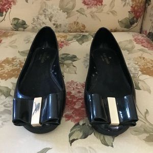 Kate Spade Black Rubber Bow Flats